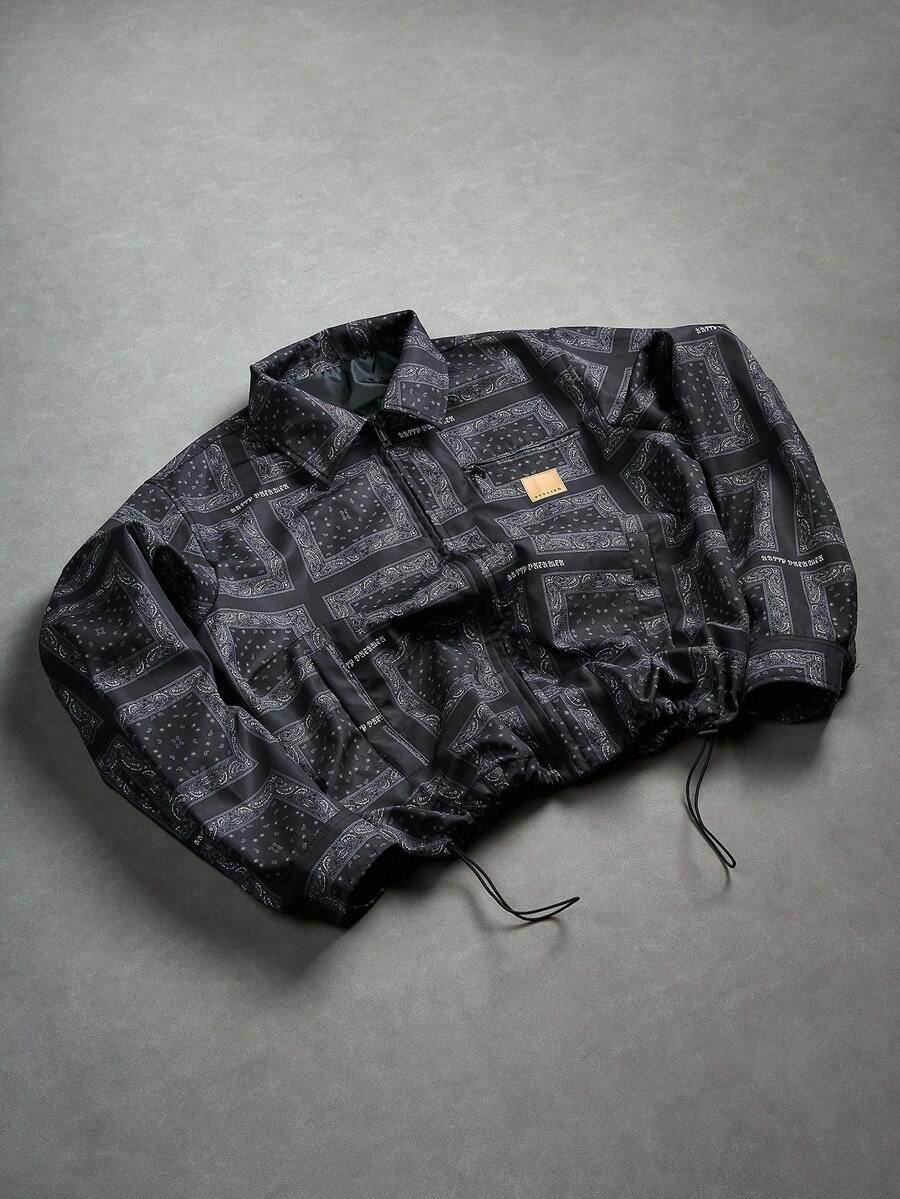 PAVTROS 男士休闲格子图案黑色夹克，佩斯利夹克，工作夹克，秋季，垃圾摇滚 - 黑色 - 查看 1