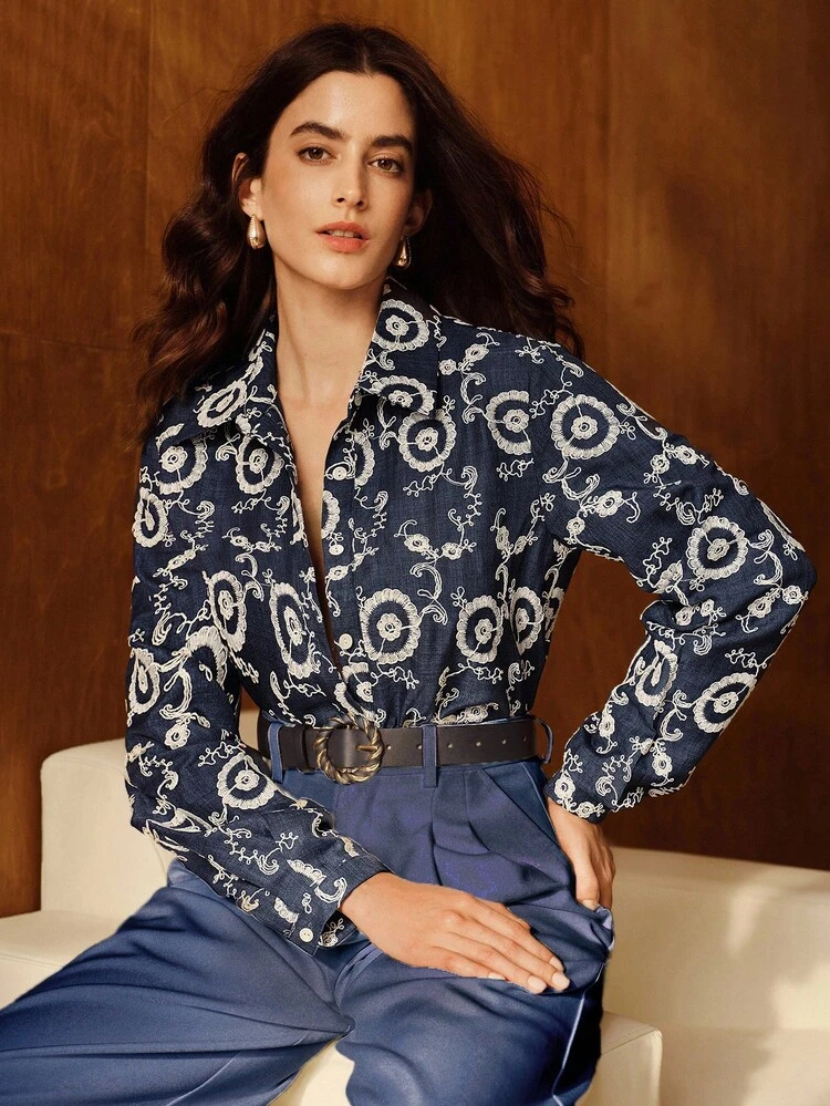 Blouse décontractée vintage brodée pour femmes, convient pour le printemps/été, la plage