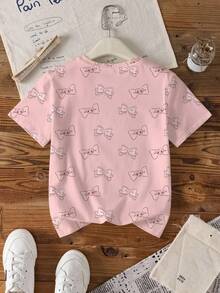 HELLO KITTY AND FRIENDS | SHEIN 青少年女孩字母和卡通图案圆领短袖T恤 - 白色 - 查看 2