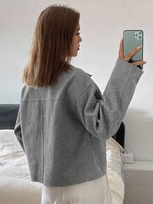 DAZY 女士百搭翻领短袖大衣 秋冬款 - 灰色 - 查看 5