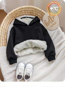 SHEIN Baby Mädchen Lässig Thermofutter Kapuzenpullover, Schwarz, vielseitig für Herbst/Winter