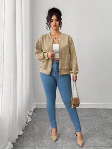 SHEIN PETITE CURVE Plus Size Casual Solid Color Jacket, Autumn/Winter Fall - Apricot - View 3