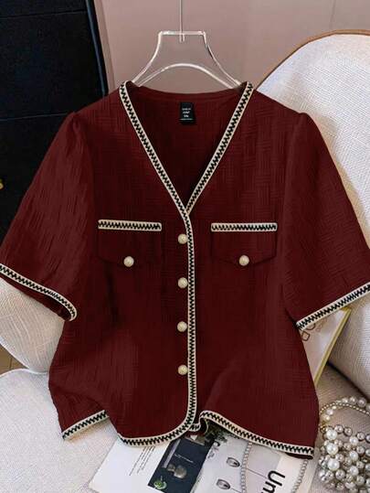 GlowEve CURVE Plus-Size Women's Woven Elegant Holiday Summer Shirt