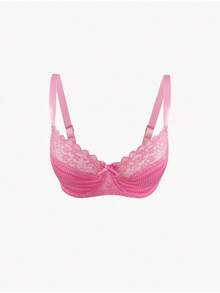 SHEIN 女士优雅纯色蕾丝拼布钢圈文胸 - 玫瑰紅 - 查看 6