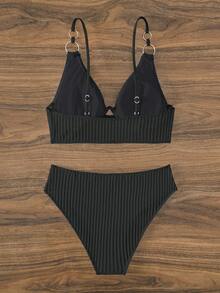 Swim Basics Bañador bikini con aro vinculado con aro - Negro - Ver 2
