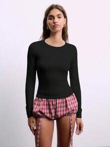 Nöista Spring-Summer Women Casual White Slim Fit Long Sleeves Stretch Base Top With Round Neck For New Year - Black - View 5