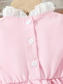 Souflis Souflis Vestido de dos piezas de encaje rosa con mangas abullonadas y gorro para niña pequeña, para uso diario y bodas, para primavera y verano - Multicolor - Ver 5
