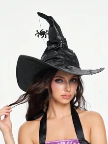 ROMWE Grunge Punk 1pc Halloween Spider Wrinkle Witch Hat - Black - View 2