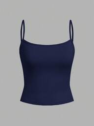 SHEIN EZwear Women's Navy Blue Casual Sexy Camisole Tank Top, Suitable For Summer