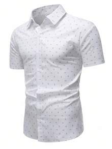 Calvornis Men's All Over Printed Short Sleeve Shirt , Slim Fit Button Up Graphic Shirt , Work, Men Summer Outfits Men Shirts, Men S Short Sleeve Dress Shirts, Men White Graphic Shirt - White - View 3