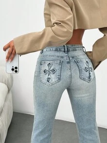 EURMUSE Light Washed Pocket Detailed Flared Jean - Light Wash - View 4