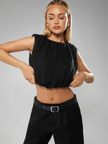 MISSGUIDED Sleeveless Ruched Blouse With Gathered Hem For Summer Office Casual