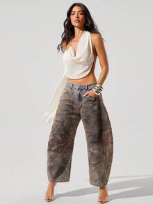 Denimoi Jeans de pierna ancha de ajuste holgado para mujer - Caqui - Ver 5