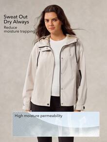 OutZeal 女式防水抽绳腰袋可调节风帽户外夹克徒步露营秋冬 - 米色 - 查看 4