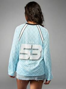 Missguided x Playboy Bunny Logo Print Long Sleeve Crew Neck Graphic Tee With Contrast Trim And Side Stripe Detail - Mint Blue - View 2