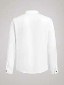 Officeau 男士商务休闲长袖纯色衬衫，百搭正式商务风，秋季复古男士白色衬衫，春夏皆宜 - 白色 - 查看 2