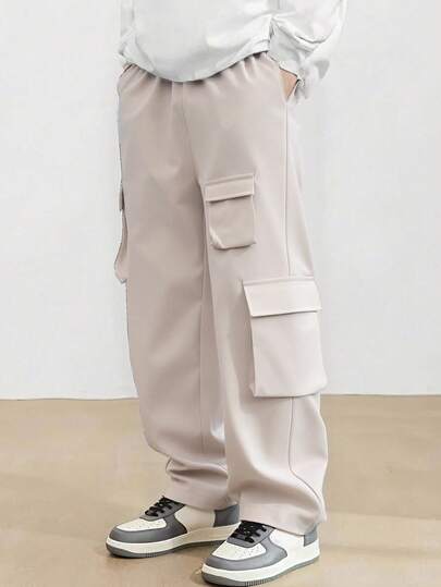 SHEIN Tween Boy 超大工装口袋宽松工装夹克，适合通勤、上学、休闲、旅行、运动、春夏秋冬