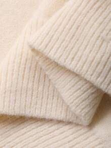 DAZY 女式纯色水钻和羽毛装饰宽松圆领长袖休闲优雅针织毛衣，秋冬 - 米色 - 查看 7