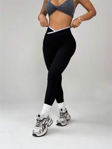 Dewbera Women's Seamless Yoga Criss-Cross Waist Leggings - Black - View 6