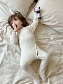 DAZY Baby Girl Solid Color Korean Style Knitted Jumpsuit Fall, Winter Toddler Girls Clothes - Beige - View 1