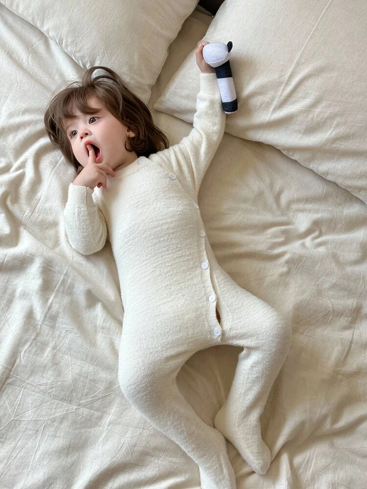 Baby Girl Solid Color Korean Style Knitted Jumpsuit Fall, Winter Toddler Girls Clothes