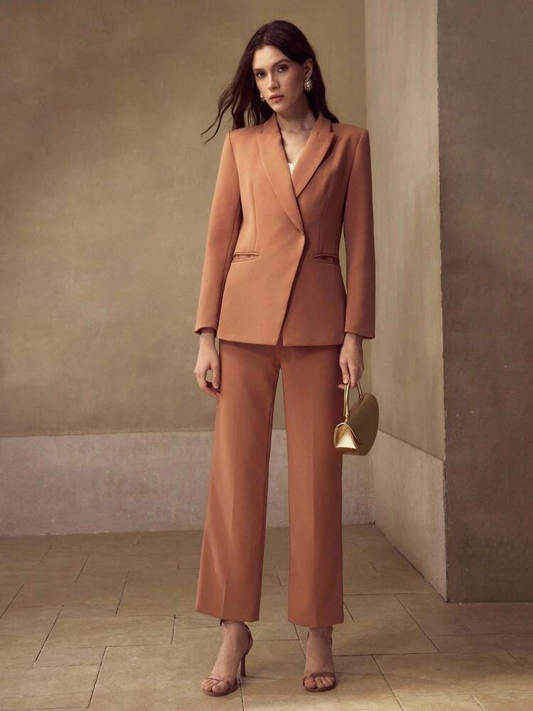 MOTF Classy SOLID PEAK COLLAR SINGLE BUTTON PLACKET BLAZER