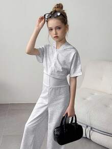 Tween Girls Casual Floral Print Jumpsuit, Summer Summer Holiday - Light Grey - View 3