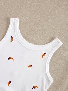 INAWLY Halloween Ghost Chili Pepper Embroidered Women Round Neck Tank Top - White - View 4