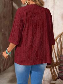EMERY ROSE Women Plus Size Casual Loose Solid Color Short Sleeve Jacket - Burgundy - View 2