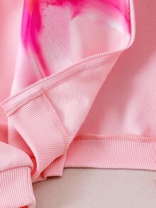 Girls' Pink Casual Jacket With Printed Design Fall Winter - Pink - View 5