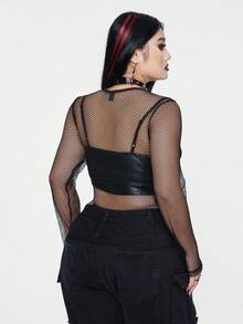 SHEIN Whyspr 加大码性感深色哥特式透明渔网女式上衣