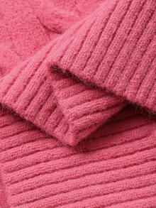 DAZY Suéter casual de punto de cable de cuello redondo de manga larga y ajuste holgado de unicolor rosa para mujer, otoño/invierno