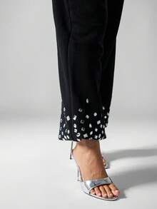 MISSGUIDED Embellished Jogger Sweatpants With Rhinestone Drawstrings And Sequin Hem Details For Women - Black - View 5