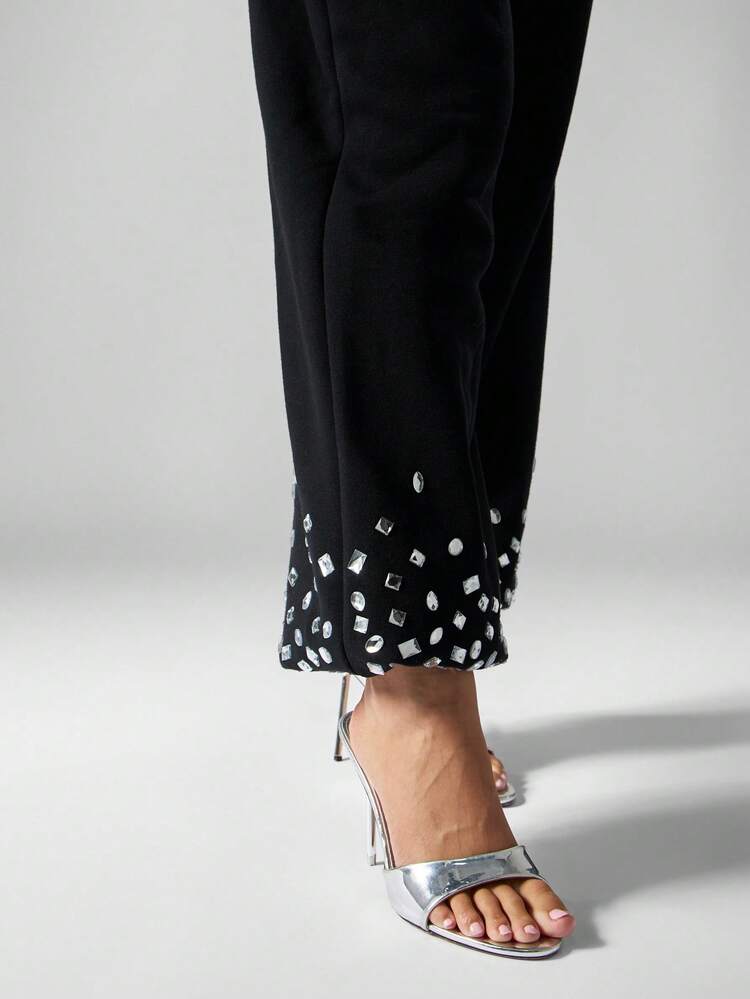 MISSGUIDED Embellished Jogger Sweatpants With Rhinestone Drawstrings And Sequin Hem Details For Women