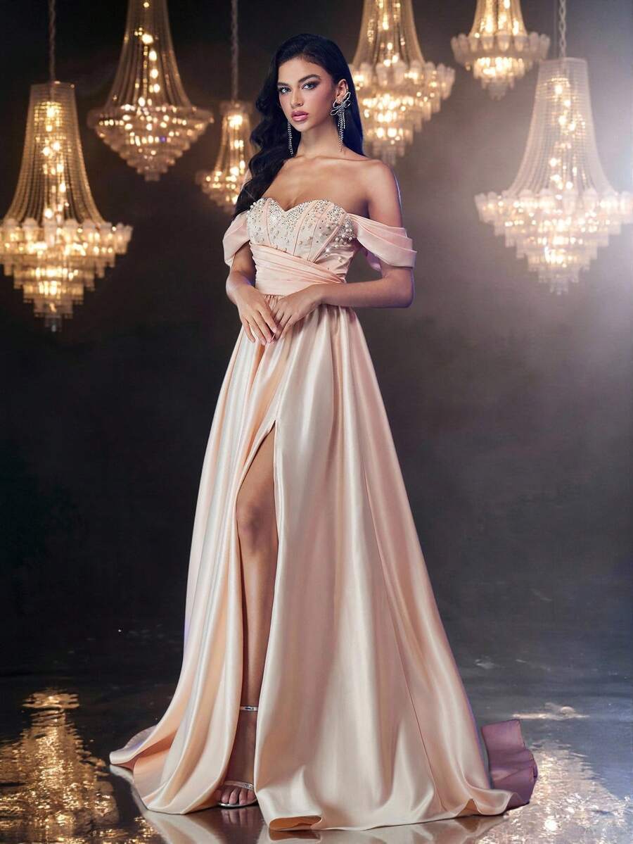 Glamrae 迷人、浪漫、性感、优雅、高贵、粉色、缎面、露肩、露肩、胶骨紧身胸衣、褶饰、3D 花卉、迷你 A 字裙，适合单身派对、婚礼嘉宾、音乐节、度假、正式晚会礼服