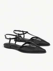 CUCCOO CHICEST 女士黑色网眼尖头平底鞋，优雅通勤浪漫简约时尚鞋，适合工作、约会、下午茶、万圣节、情人节 - 黑色 - 查看 7