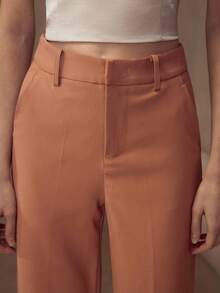 MOTF Classy Pantalones de traje con cierre de cremallera y costura frontal sólida - Marrón Mocha - Ver 2