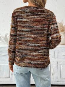 SHEIN LUNE Women's Casual Faux Fur Crew Neck Long Sleeve T-Shirt Women's Country Going Out Fall For Women Autumn Winter Fall Top Halloween Costumes Chic Long Sleeve Party Top,Casual - Multicolor - View 2