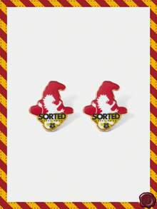 HARRY POTTER X SHEIN 1 Pair Lion Pattern Wizard Hat Shaped Fashion Stud Earrings - Burgundy - View 1