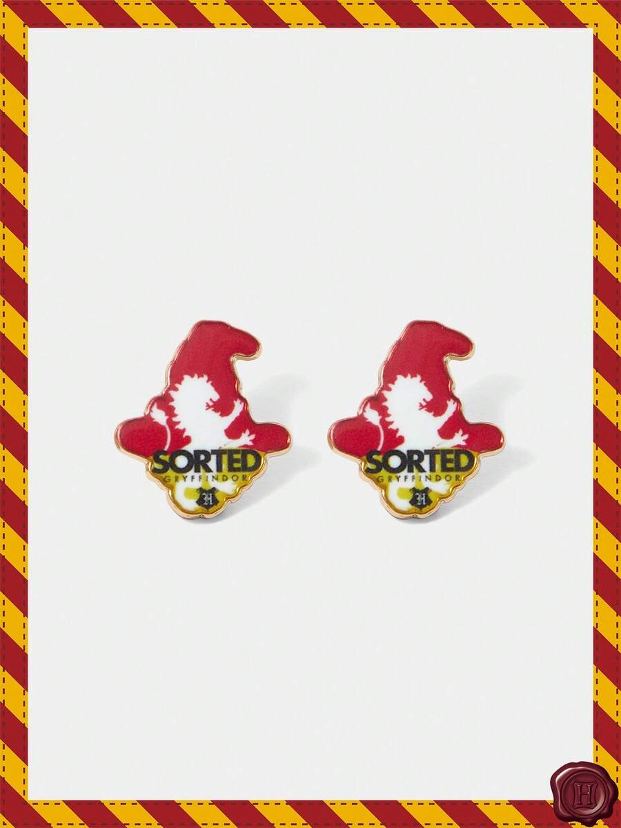 HARRY POTTER X SHEIN 1 Pair Lion Pattern Wizard Hat Shaped Fashion Stud Earrings - Burgundy - View 1