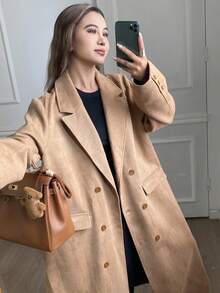 Livesso Women's Autumn Long Suede Blazer Jacket Business Attire