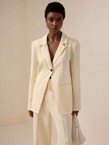 Lyxana Einfarbiger, einreihiger Blazer mit langen Ärmeln und Taschen, Cut-Out - Gelb - Übersicht 5