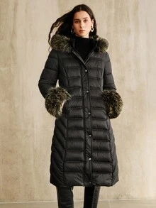 女士羽绒服，优雅、别致、时尚，适合秋季、冬季、新年、圣诞节、外出穿着 - 黑色 - 查看 4