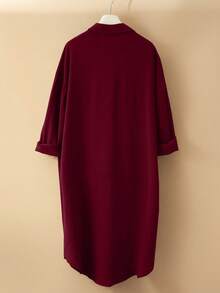 GlowEve 女式褶裥长款纽扣衬衫 - 酒紅色 - 查看 2