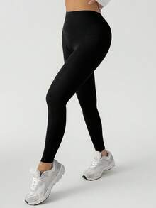 DAZY 女士高腰修身弹力休闲打底裤 - 黑色 - 查看 2