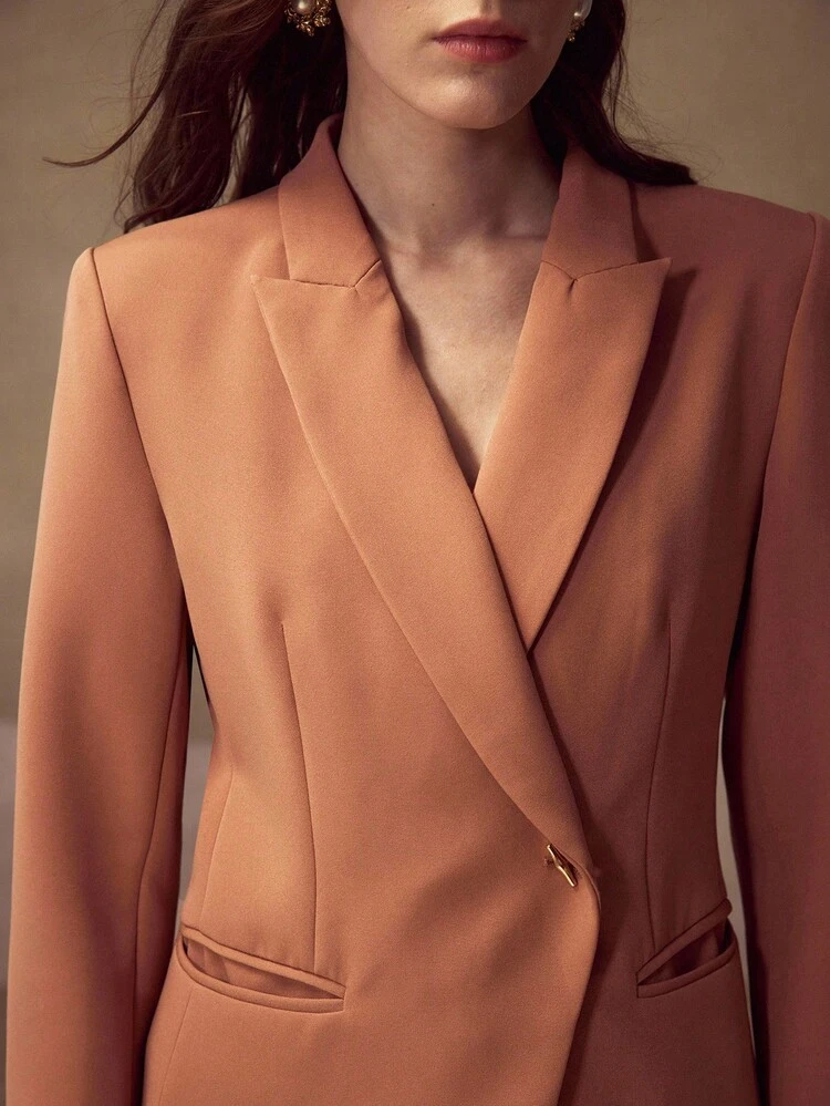 MOTF Classy SOLID PEAK COLLAR SINGLE BUTTON PLACKET BLAZER