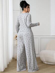 Feyla 大码休闲长袖上衣和宽松裤子两件套 - 灰色 - 查看 2