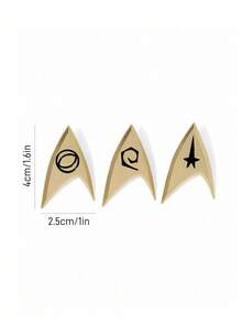 STAR TREK X SHEIN 3pcs Fashionable Zinc Alloy Brooch Pins Set, Gold Captain Logo Collectible - Gold - View 3