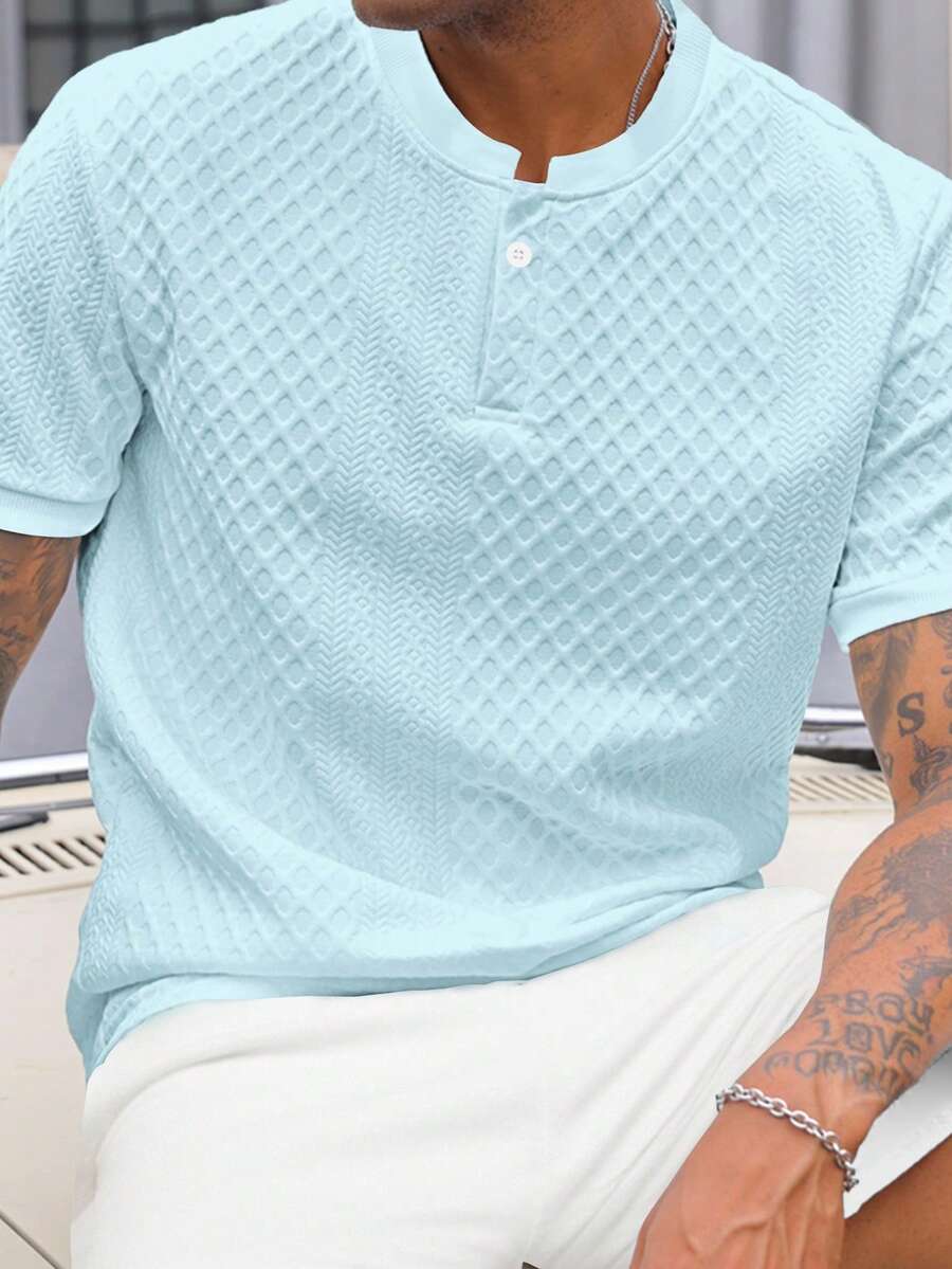 Manfinity Homme Men's Solid Color Commuting Short Sleeve Casual Polo Shirt, Summer - Baby Blue - View 1