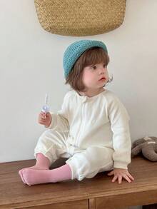 DAZY Baby Girl Solid Color Casual Comfortable Romper - Beige - View 6